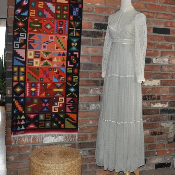 Vtg 70s Calico Floral Candi Jones Tiered Maxi Prairie Boho Cottagecore DRESS 2 - Picture 7 of 14